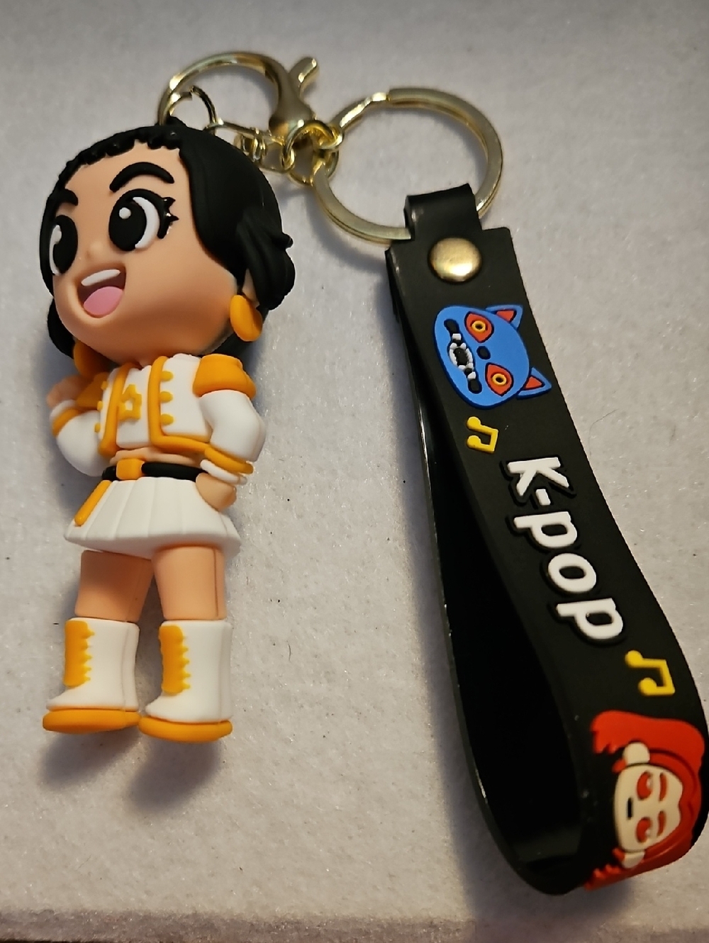 K-Pop Girl Keychain Charm in Black and Yellow, New